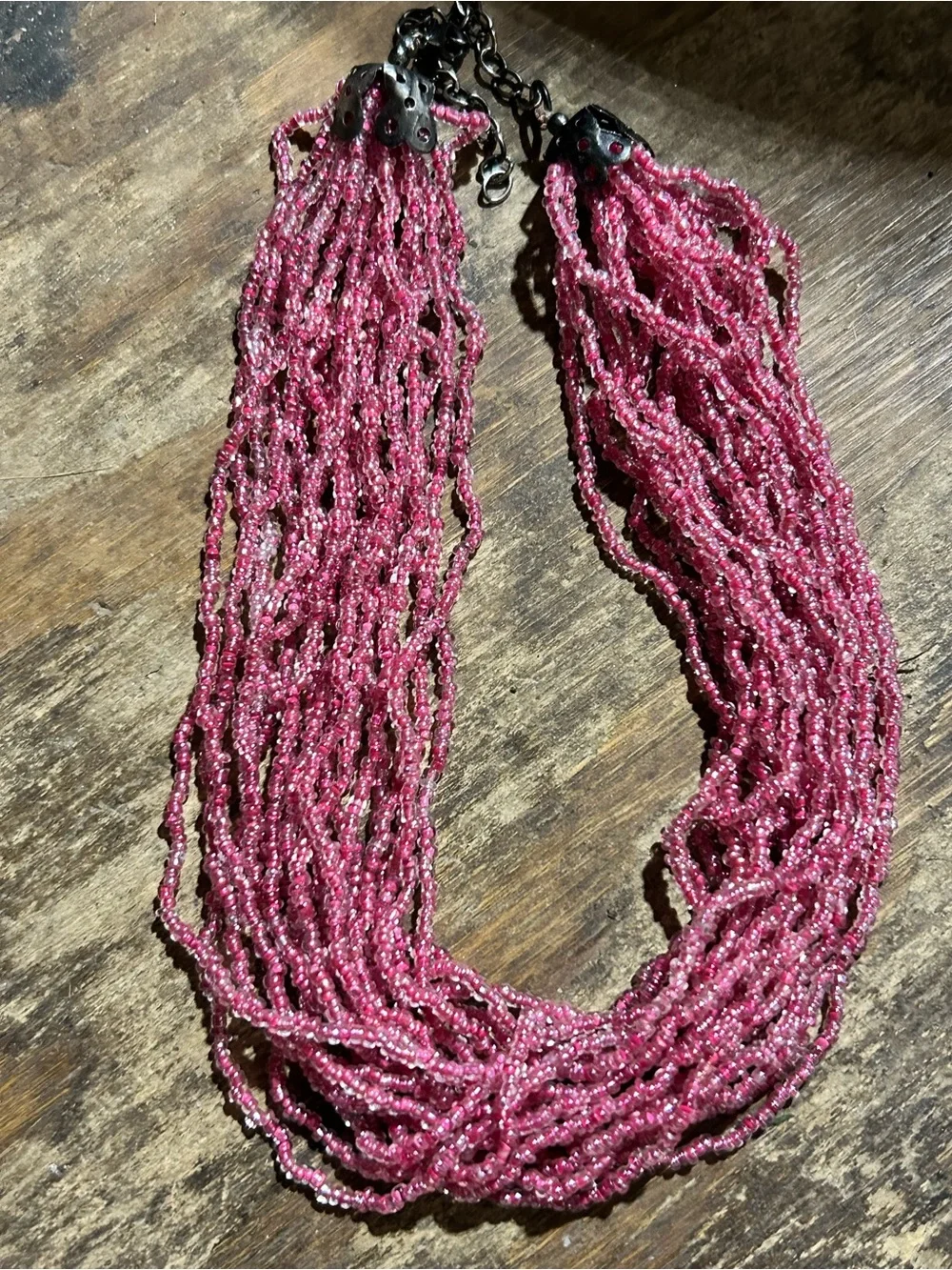 Pink Multi-Strand Seed Bead Necklace - Women Jewelry adjustable lobster clasp